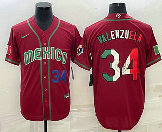 Men%27s Mexico Baseball #34 Fernando Valenzuela Number 2023 Red Blue World Baseball Classic Stitched Jersey->2023 world baseball classic->MLB Jersey